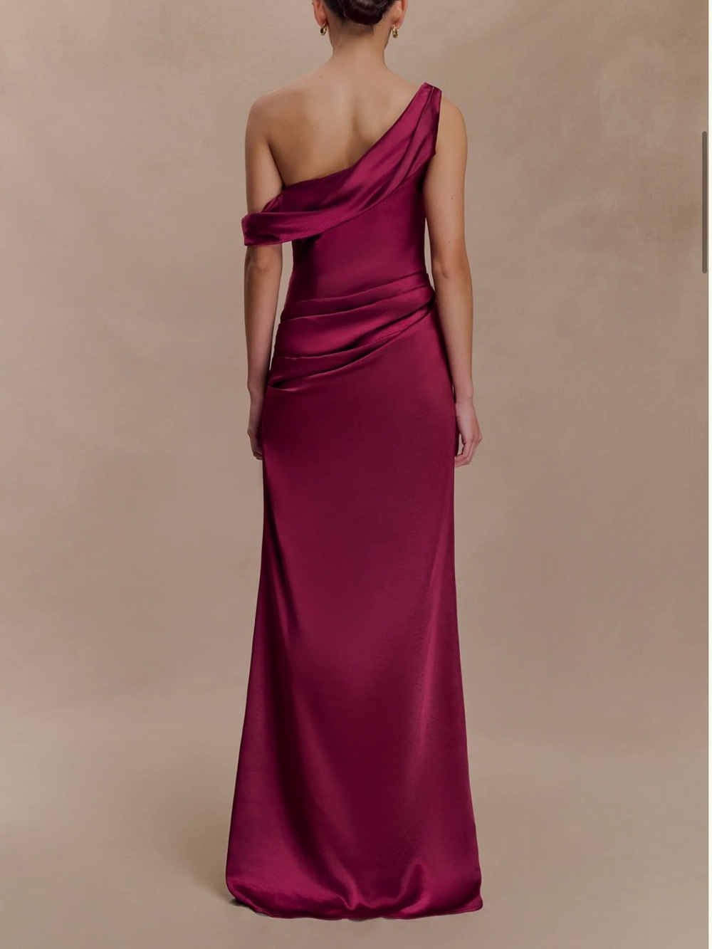 NWT Meshki One-Shoulder Satin Maxi Dress in Mahogany - Picture 3 of 7